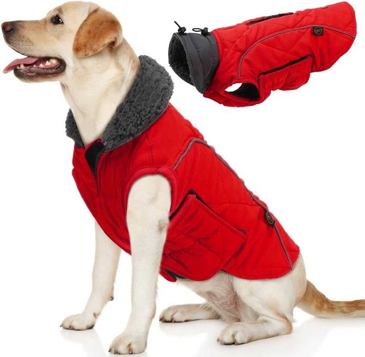 EMUST zimowa kurtka dla psa, kamizelka z kołnierzem odblaskXXLczerwona