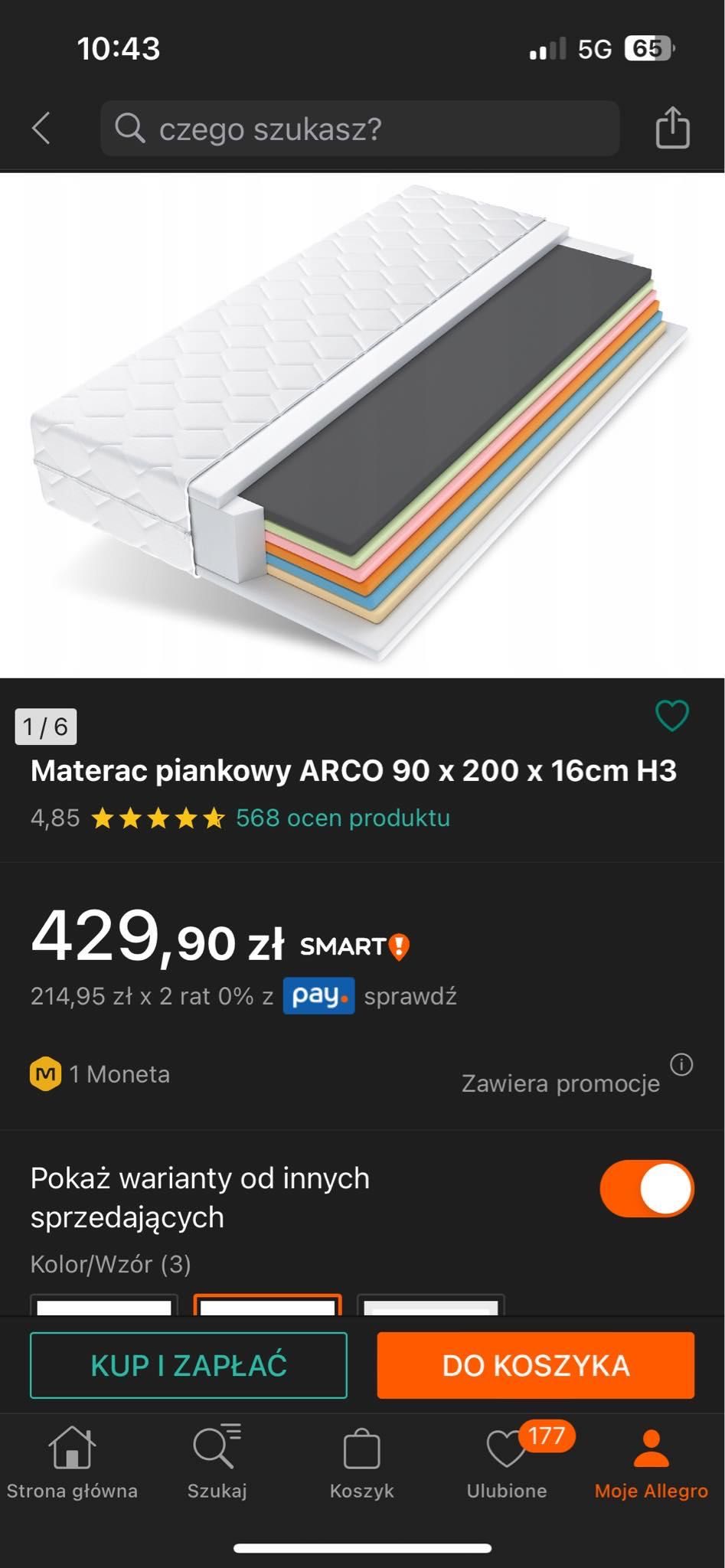 Materaca 90x200 grubość 16