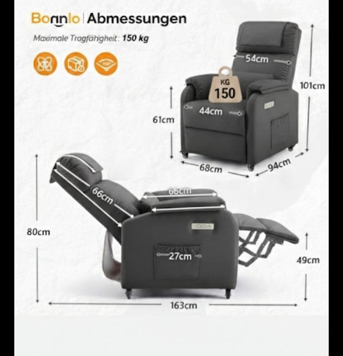 Elektryczny fotel relaksacyjny z masażem i USB – nowy