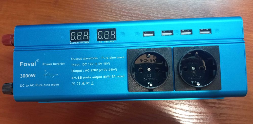 Інвертор Foval 3000w, перетворювач з 12В на 220В.