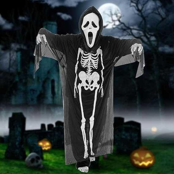 Kostium na Halloween Przebranie KOŚCIOTRUP SZKIELET Ponczo Tunik-110cm