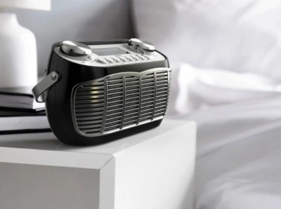 Radiobudzik retro Audible Fidelity FM, przenośne w kolorze CZARNYM