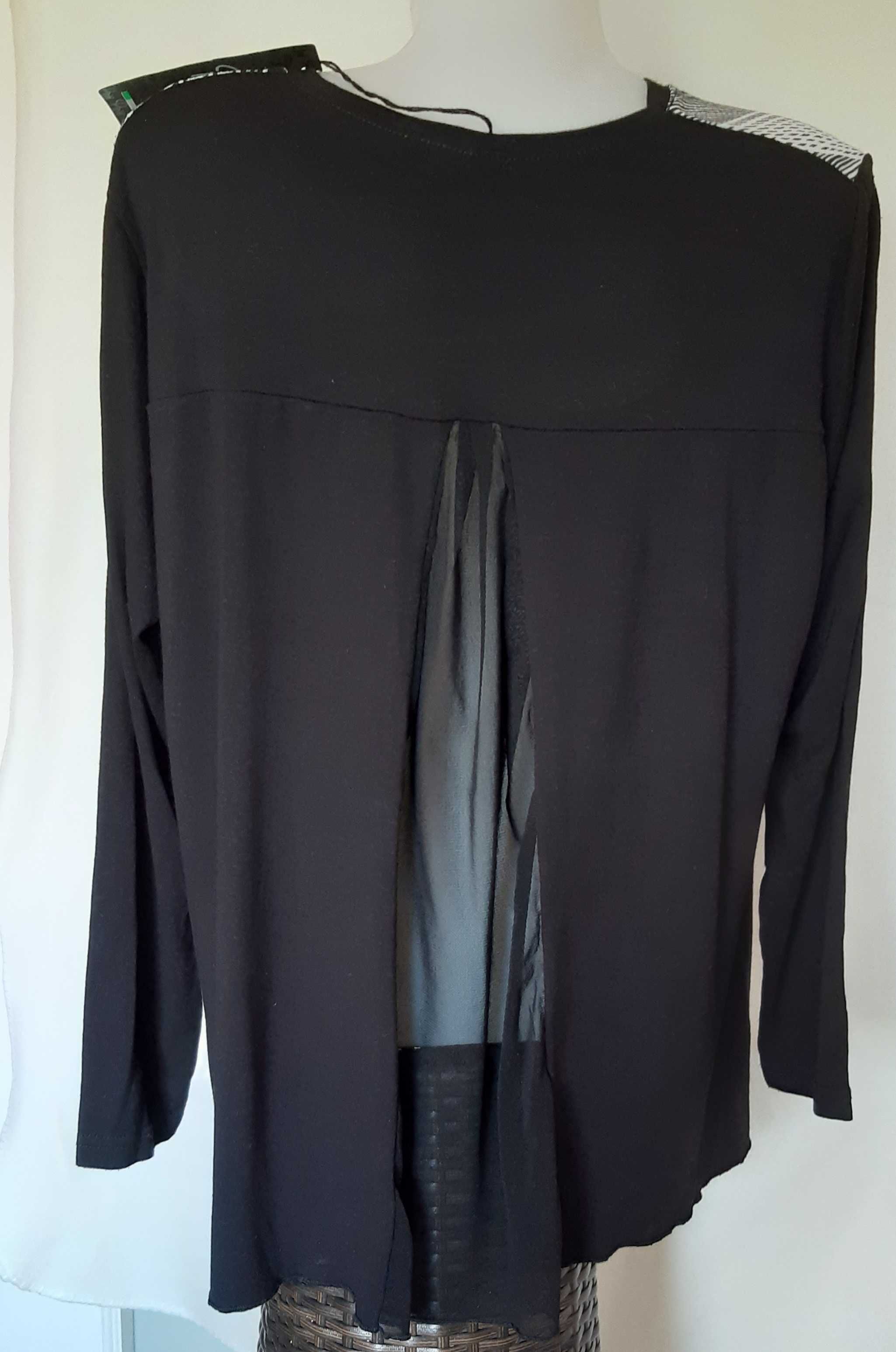 Elegancka, czarna bluzka, włoskiej firmy z długim rękawem rozm.XL
