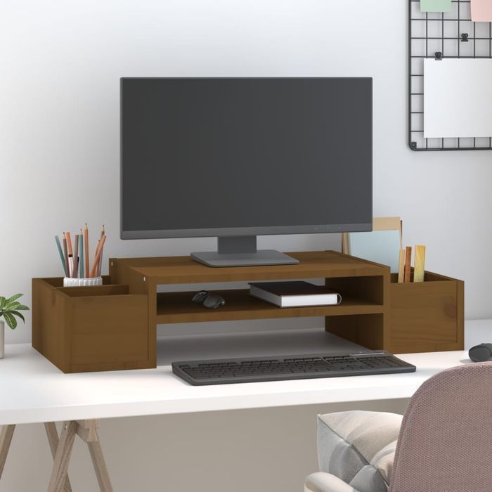 Vidaxl Podstawka Na Monitor, Miodowy Brąz, 70X27,5X15 Cm, Lita Sosna