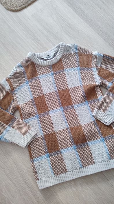 Świąteczny sweterek w kratę 100% bawełna H&M 122/128 Święta Wigilia