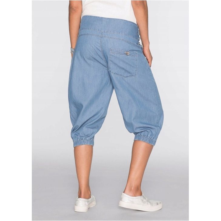 bonprix jeansowe spodnie damskie rybaczki alladynki pumpy krótkie 34