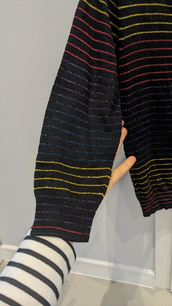 Sweterek kardigan paski zapinany solar 3/4 S 36 angora elegancki