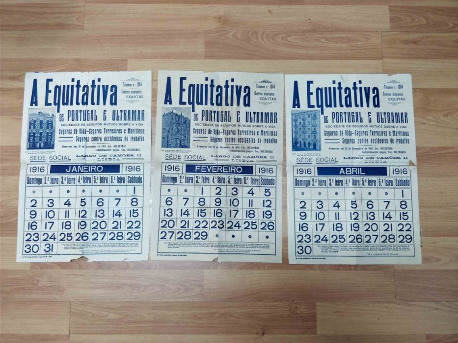 Raro calendario de parede A equitativa - 1916