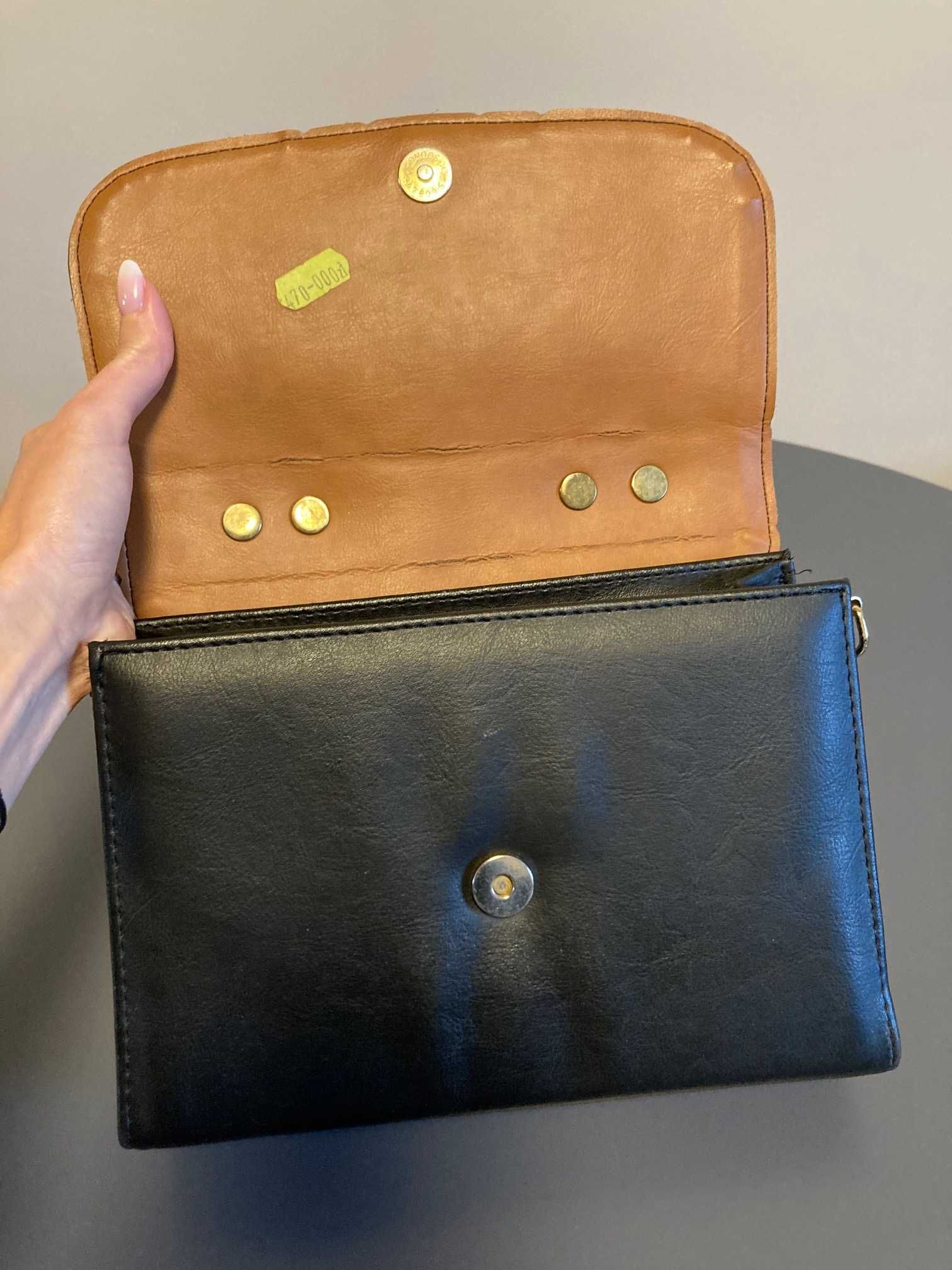 Unikatowa skórzana torebka kuferek vintage brąz czarna