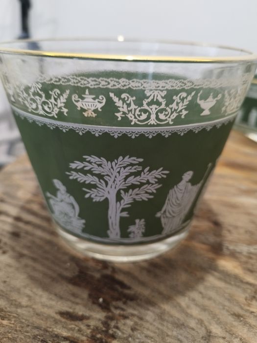 Zestaw szklanych naczyń Hellenic Green Jeannette, nowy w pudełku 1988r