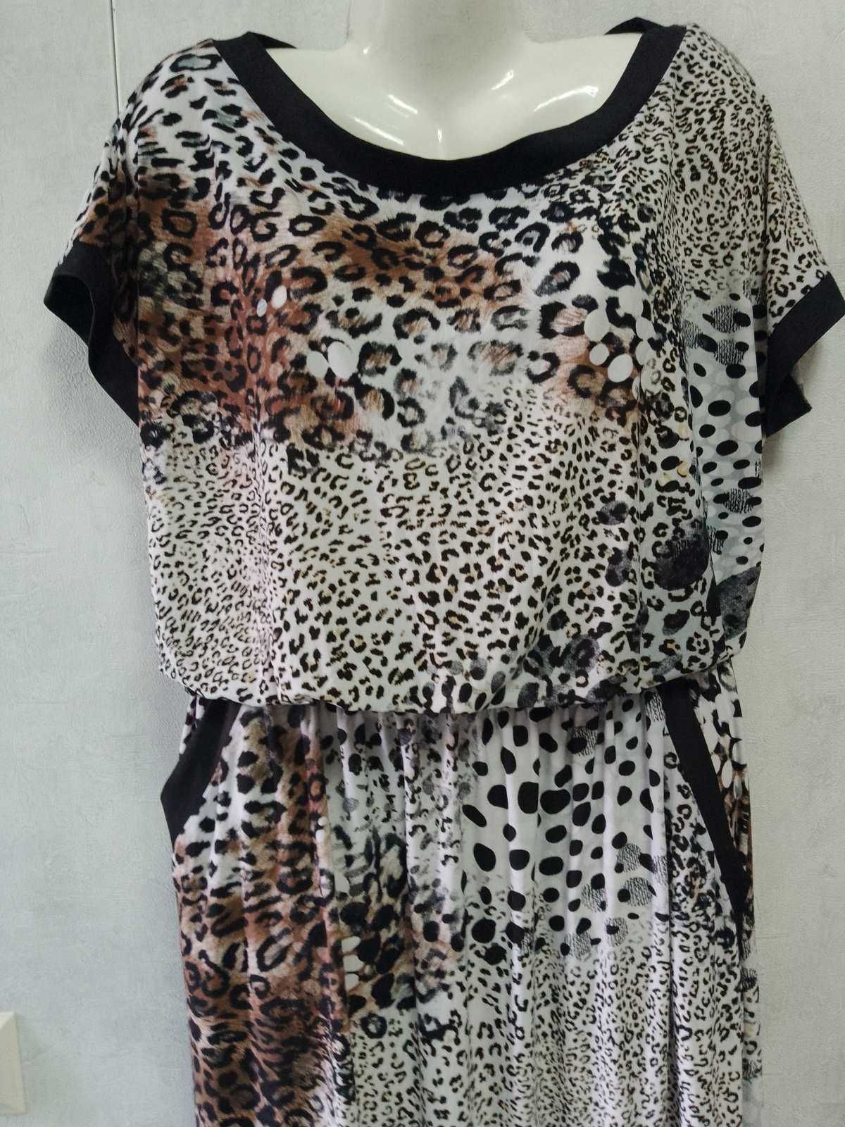 Леопардовое платье модель Макси .Трикотаж-масло . Размер 52-54