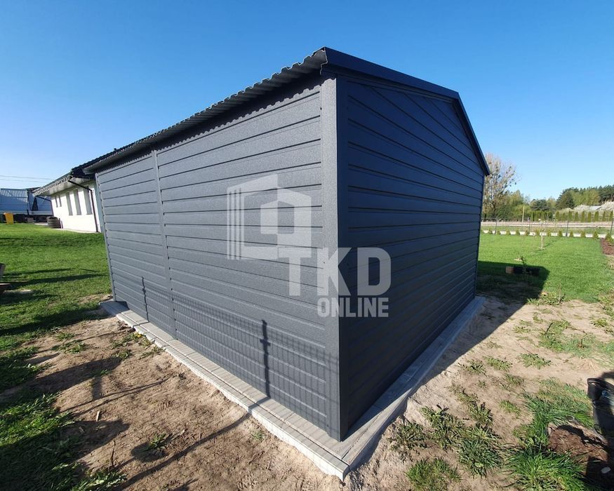 Garaż Blaszany 4X5 - Brama Dwuskrzydłowa - Okno - Antracyt Tkd210