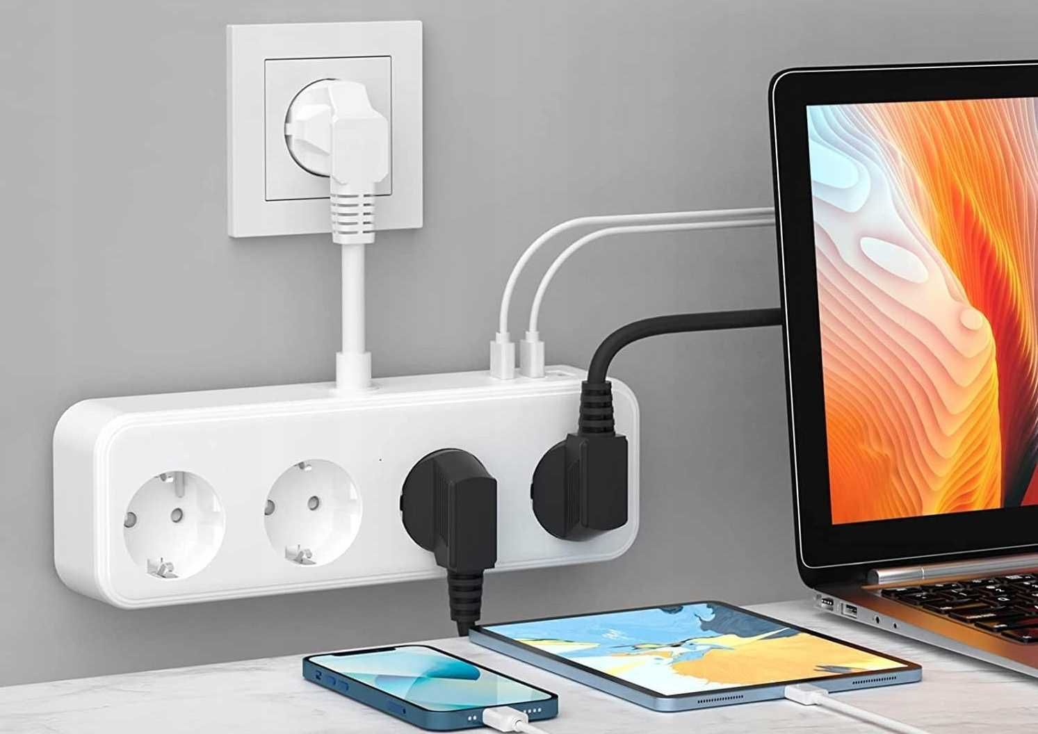 MST 4A3U Listwa zasilająca przedłużacz 4x gniazdo 3x USB 0,1 m białe