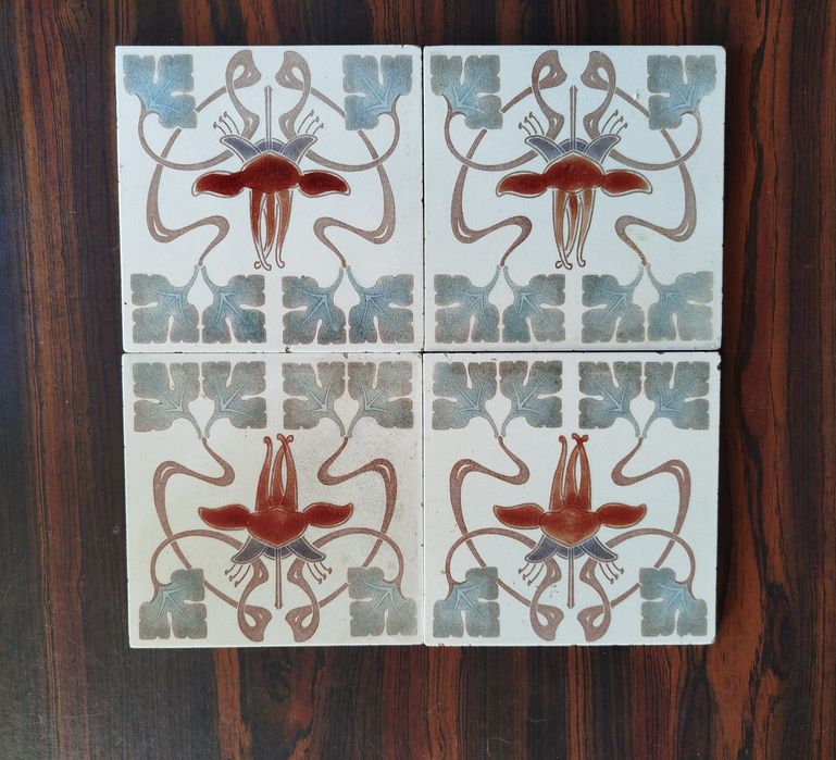 Quadra azulejos (tiles) alemães raros Arte Nova | Art Nouveau