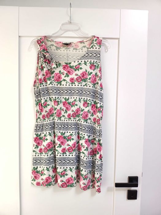 biała bawełniana bluzka sukienka tunika z bawełny bawełna w kwiaty 40l