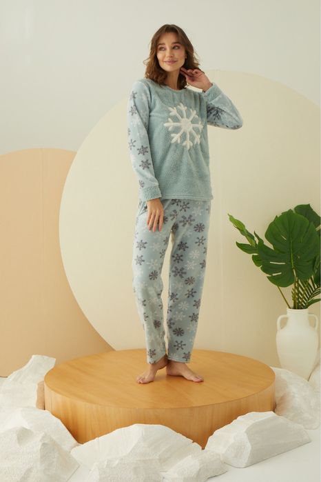 Тепла жіноча піжама на зиму фліс махра Arcan| S | морська хвиля