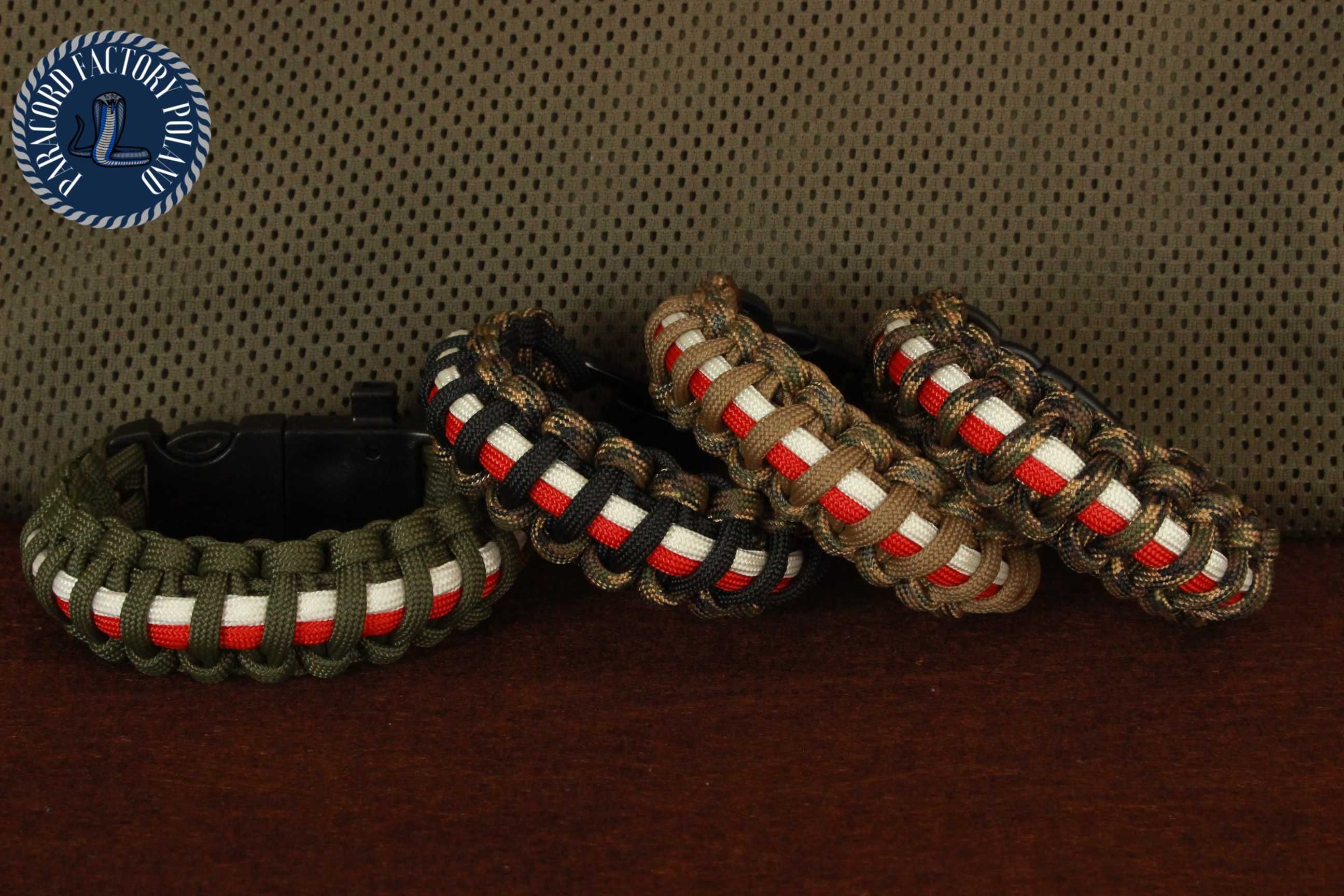 Bransoletka patriotyczno-survivalowa paracord kompas krzesiwo