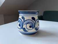PRL vintage wazon fajans ceramika niebieski biały wazonik