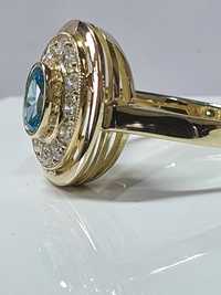 WŁOSKIE cudo złoty pierścionek NOWY niebieski lazurowy