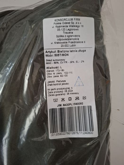 Bielizna długa letnia - 505T- koszulka + kalesony. Roz. L