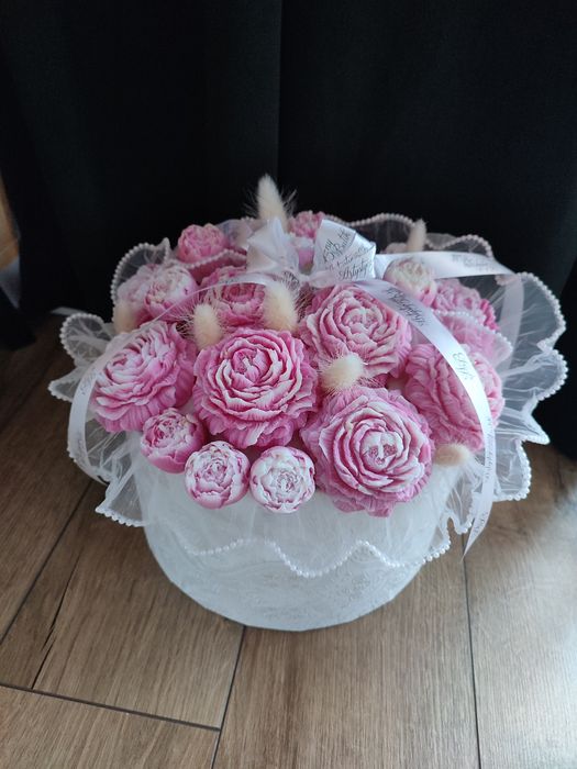 Bukiet świec Flower Box świec sojowych Wielki biało różowe piwonie