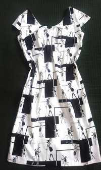 Sukienka prosta true vintage, retro, wzór black and white
