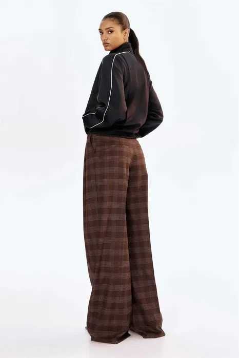 Spodnie 38 nowa kolekcja brązowe krata Luźne wiskoza PROMOCJA EDITION