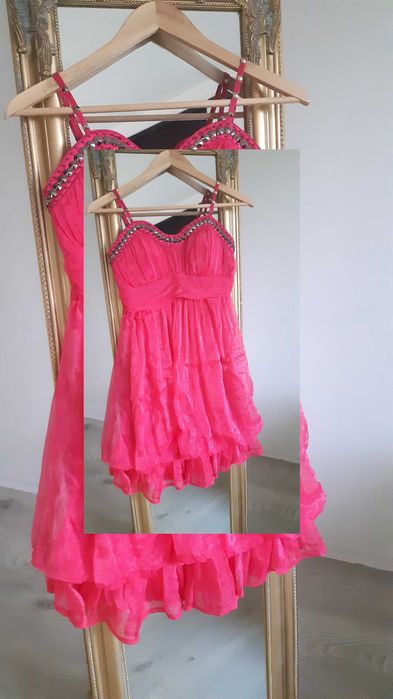 zestaw różowa tiulowa lekka sukienka ćwieki bolerko narzutka gratis S