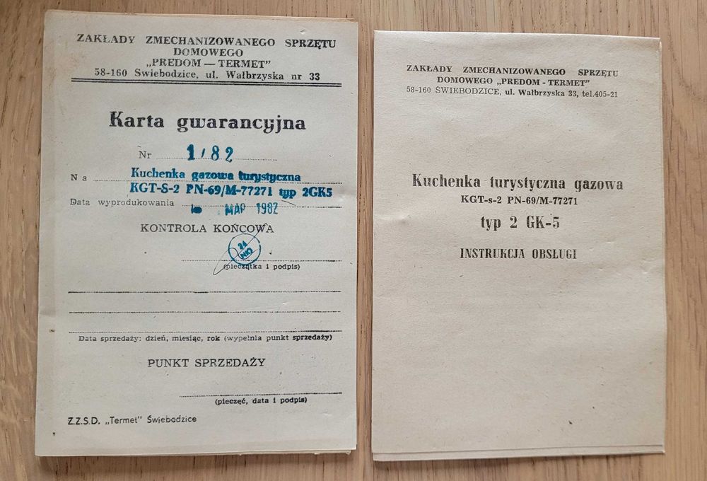 Kuchenka turystyczna gazowa „PREDOM –TERMET” KGT-s-2, PRL