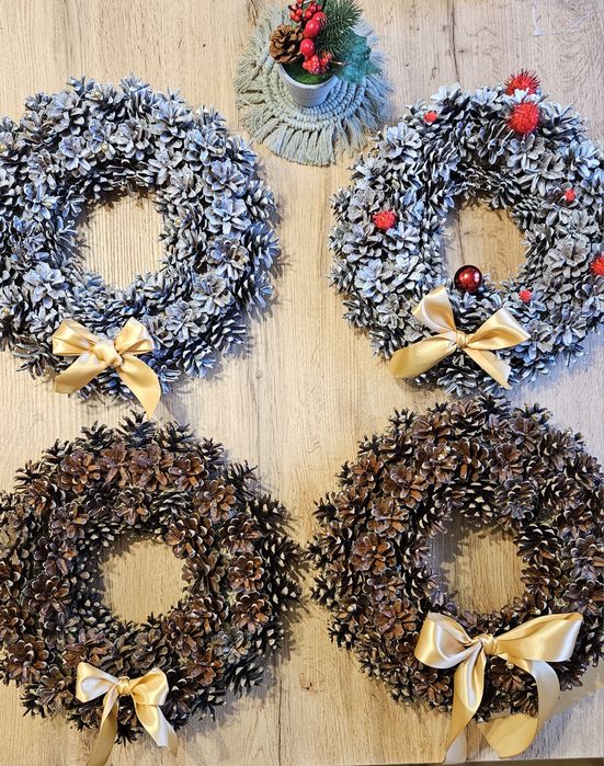 Wieniec wianek bożonarodzeniowy szyszki handmade święta fi 34