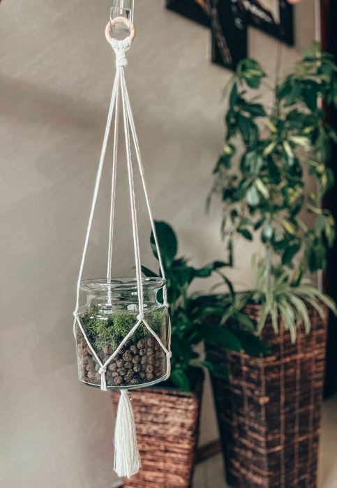 Kwietnik wiszący makrama boho fredzle rekodzielo Girlanda dzieci