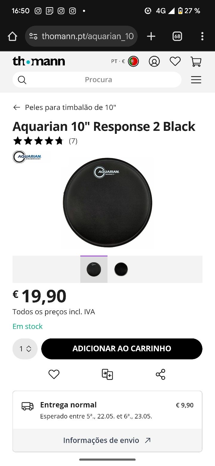 Aquarian Black Response 2 Peles Drumheads 10 e 14