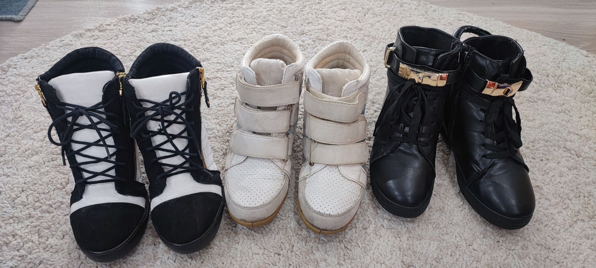 Zestaw 3 pary sneakersy botki damskie na koturnie rozm.38
