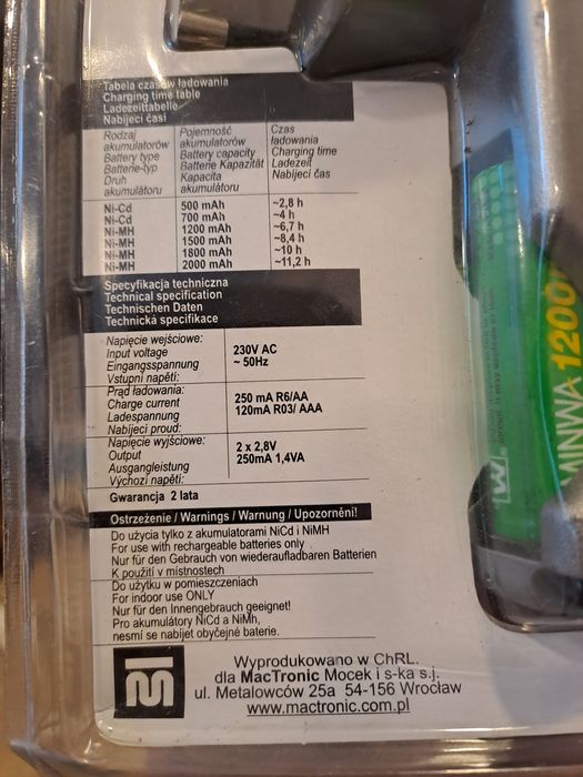 Ładowarka do akum. Nicd/NiMH AA/AAA R6/R03 MW1281-5GS