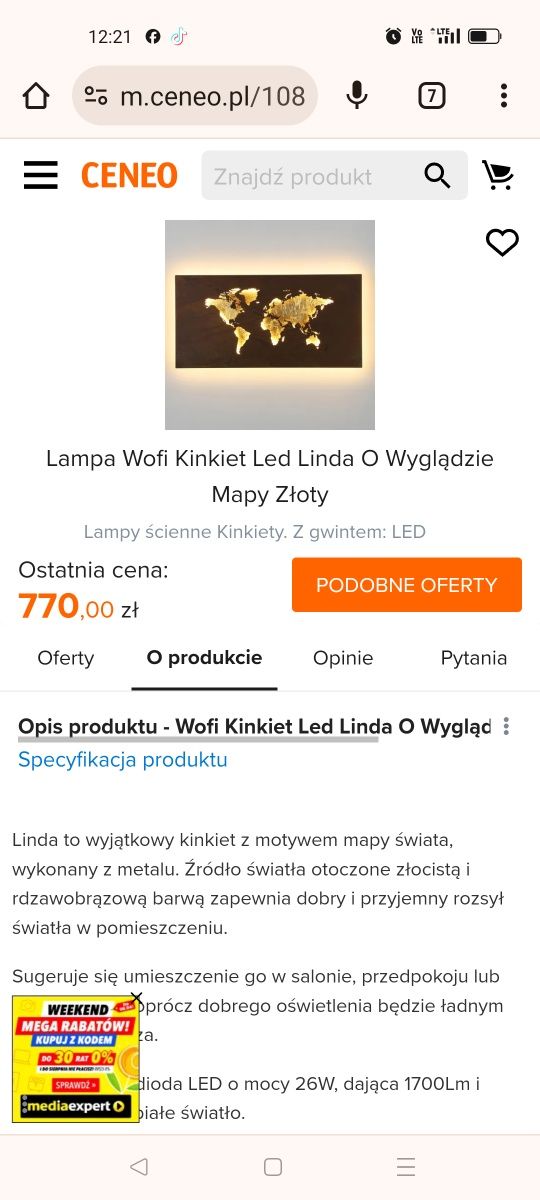 Lampa wofi kinkiet mapa świata