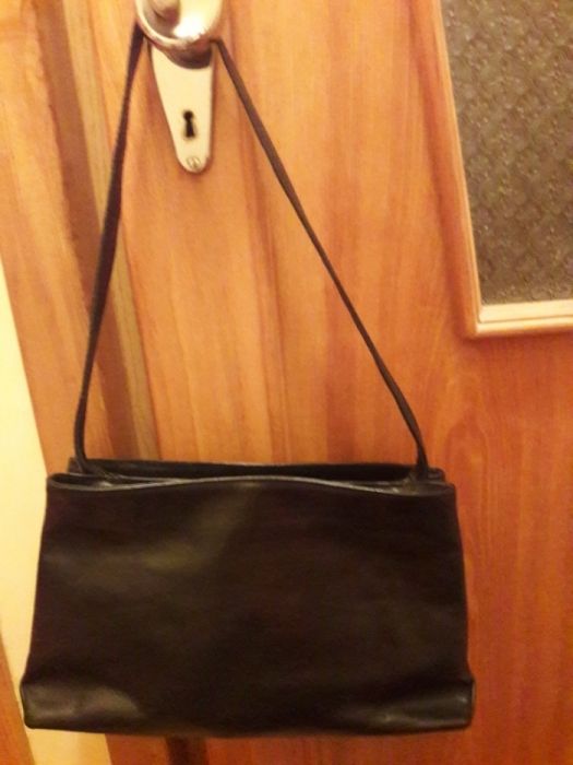 Vintage elegancka torebka torba skórzana na ramię do ręki czarna