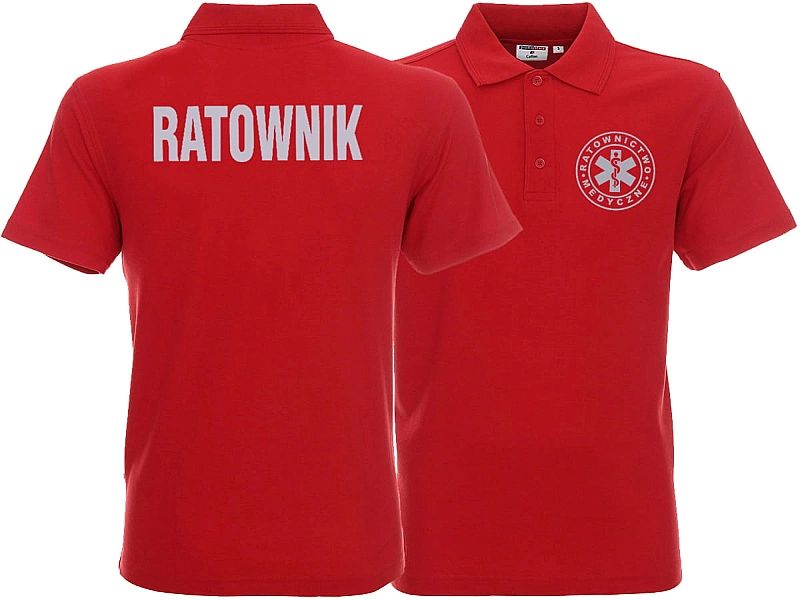 Koszulka Polo ratownicza czerwona męska odblaskowa FUNKCYJNA (L)
