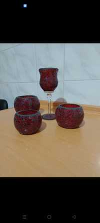 Burgundowe lampiony szklane