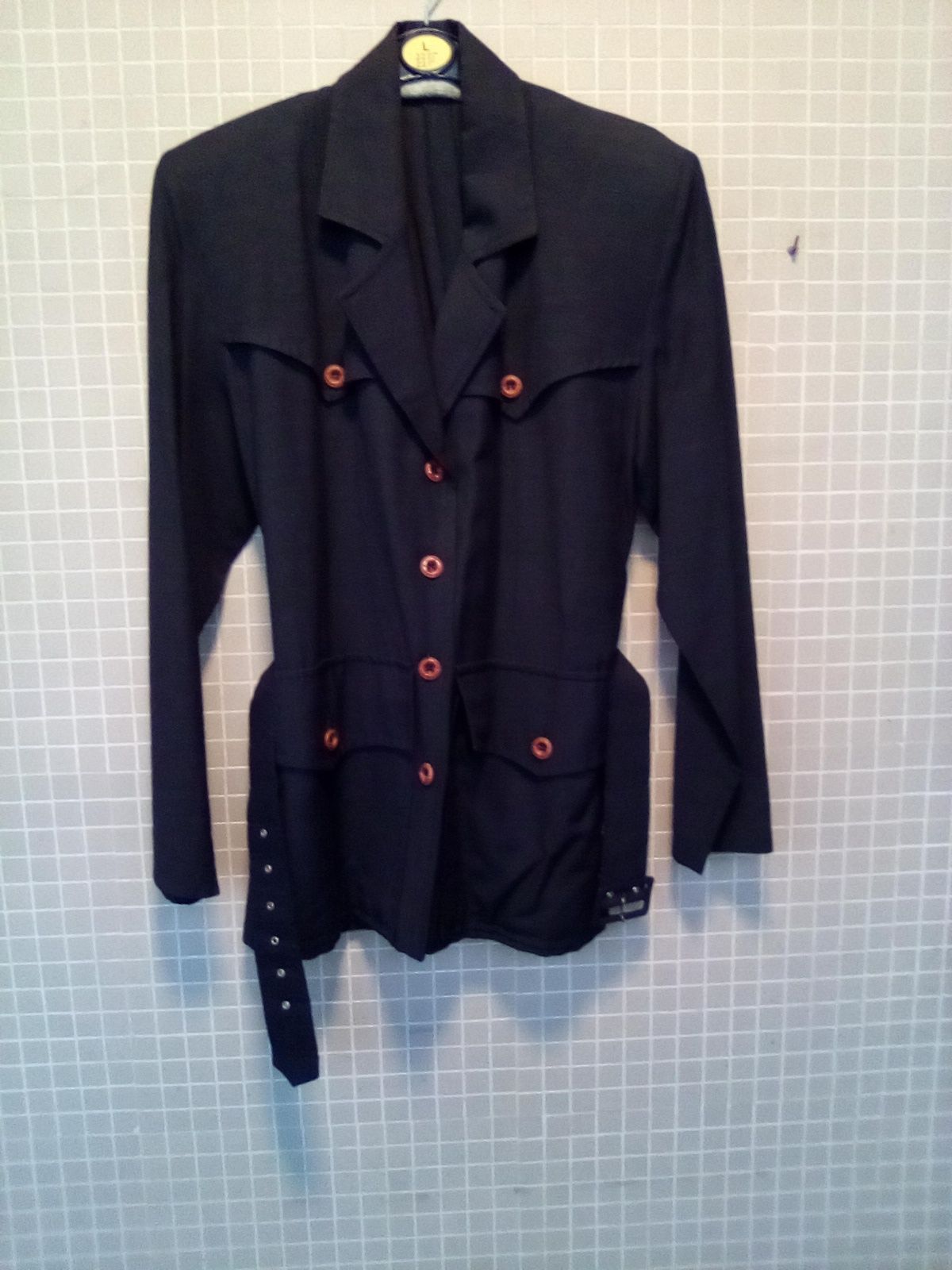 Parka em linho côr azul marinho.