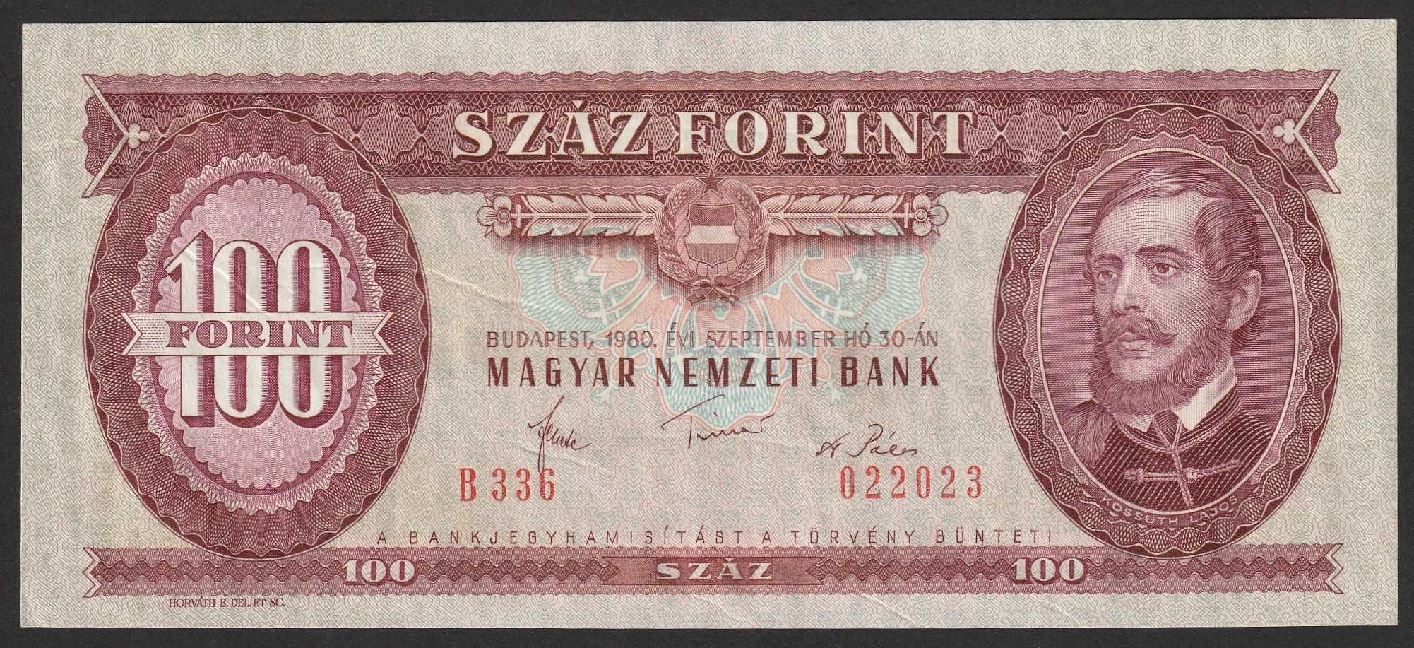 Węgry 100 forintów 1980 - Kossuth Lajos - B336 - stan 2