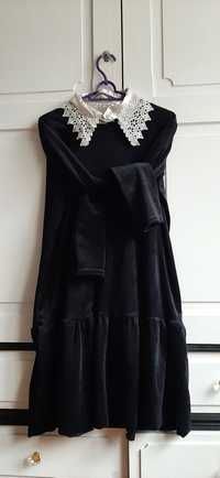 Sukienka welur bawełna czarna m tunika l aksamit