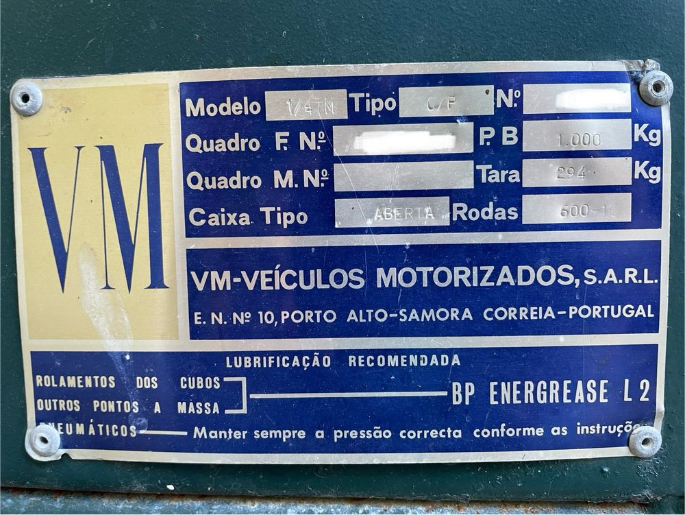 Reboque VM matriculado