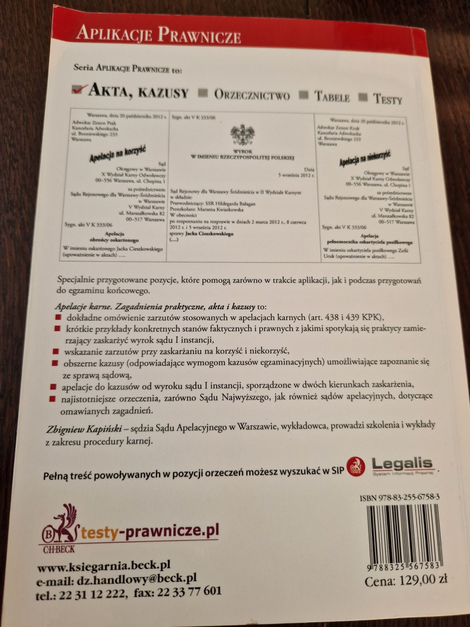 Apelacje karne Zagadnienia praktyczne, akta i kazusy  Kapiński