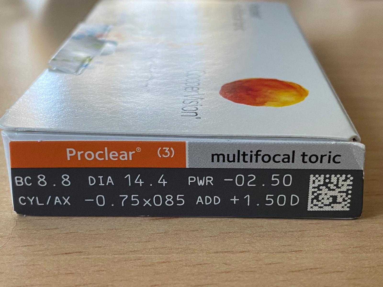 Progresywne toryczne soczewki kontaktowe -2,5/-0,75x085/+1,5D Proclear