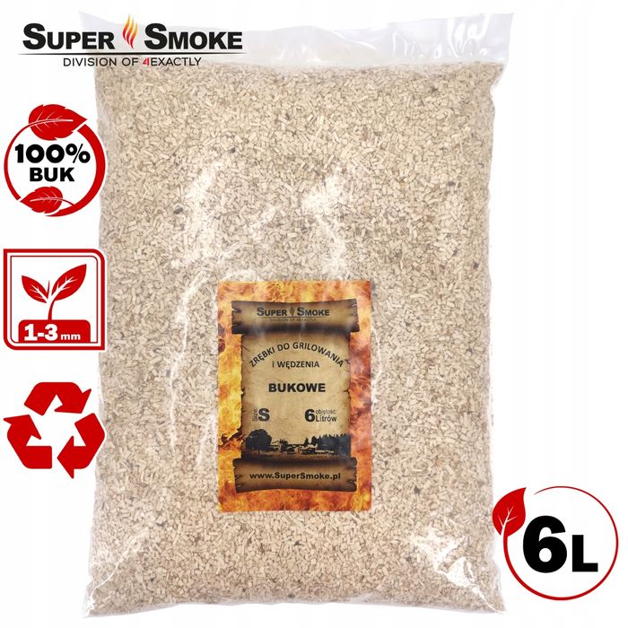 Zrębki Wędzarnicze SuperSmoke BUK KL-02 (1-3mm) Small 6 Litrów Borniak