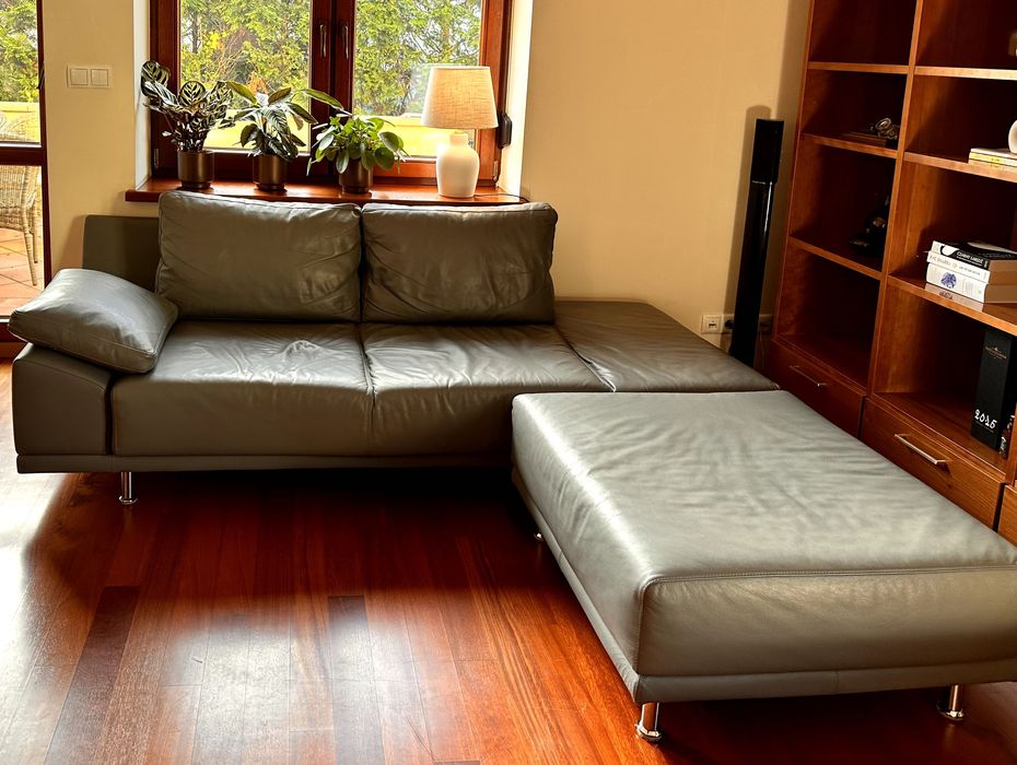 Zestaw mebli skórzanych do salonu - sofa/kanapa, puf i 8 krzeseł