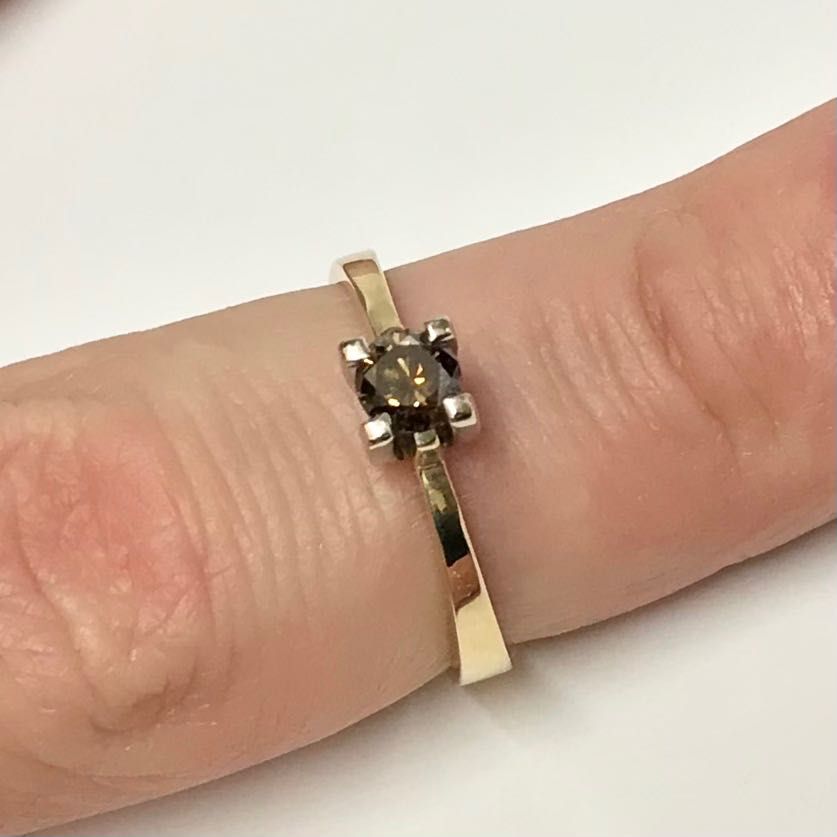 Złoty PIERŚCIONEK 585 14K brązowy DIAMENT 0.4ct 18