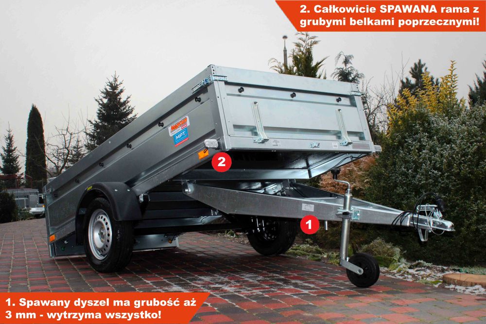 Spawana przyczepka na resorach Neptun 263x129x45cm Mocna 263 prr