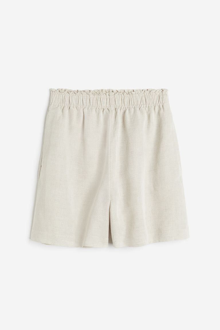 Льняные песочные короткие шорты на резинке H&M