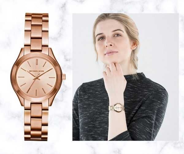 Michael Kors zegarek mini slim runway damski rose gold MK3513